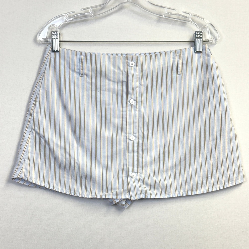 Zara Button Front Skort Blue Striped Women's Size M